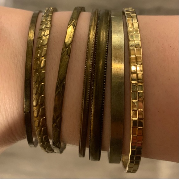 Vintage Gold, Copper, & Bronze Painted Metal Bracelets - 7 Piece Set - Picture 2 of 16